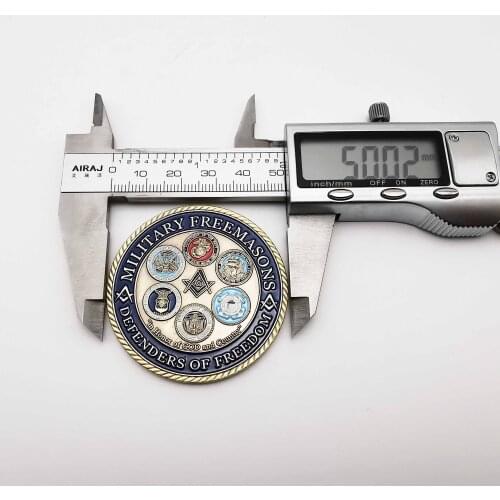 Big United States Freemason Coin Defenders of Freedom Commemorative 50mm Coins USA Military Metal With Acrylic Box