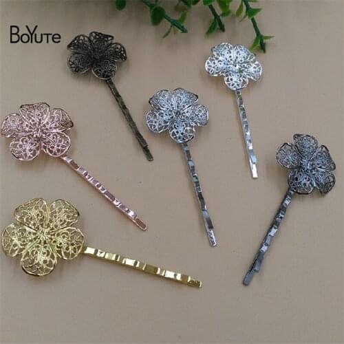 BoYuTe 50Pcs 25MM Filigree Flower Hair Jewelry Women 6 Colors Plated Hairpin