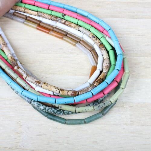 Natural Stone 4 * 13mm Round Tube Semi-Precious Stone Beads Jewellery Making DIY Necklace Bracelet Jewelry Accessories 16 Inch