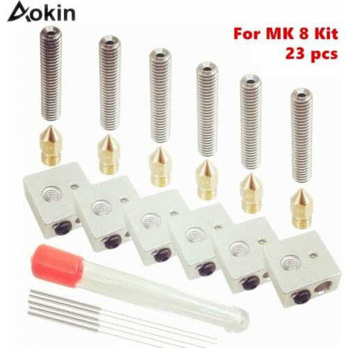 3D Printer 0.4mm MK8 Stainless Steel Extruder Nozzle Print M6 Head 1.75mm 30mm Length Throat Tube Heater Blocks Hotend