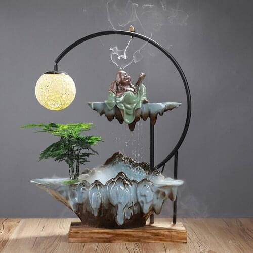Ceramic Water Fountain Chinese Indoor Decor Fountains Living Room Office Lucky Feng Shui Decoration Home Ornaments Humidifier