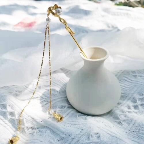 Chinese Magnolia Hair Stick Traditional Hair Chopsticks Vintage Pearl Tassel Hair Pin Chopsticks Hair Styling Hair Making