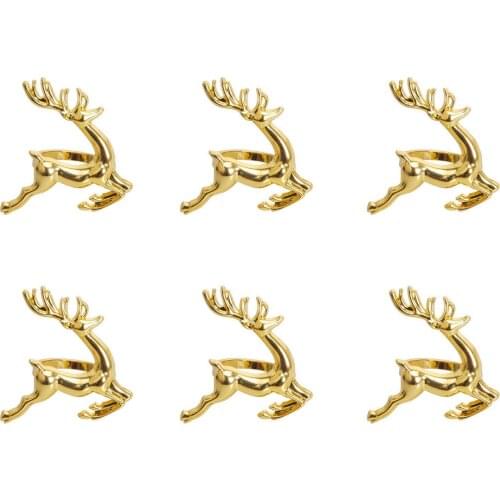 Napkin Rings, 6Pcs Gold Elk Chic Napkin Rings for Place Settings, Wedding Receptions, Christmas, Thanksgiving and Home Kitchen