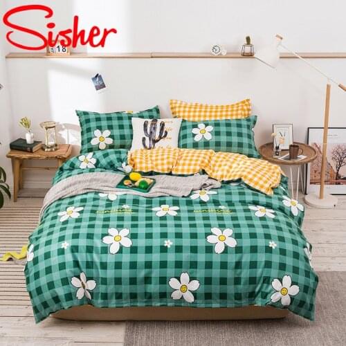 Pastoral Plaid Printed King Size Bedding Sets Modern Brief Duvet Cover Sets Single Double Queen Flat Bed Linen Sheet Quilt Cover