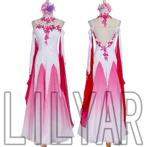 Ballroom Dance Costume Standard costume competition costume performance costume custom adult rose red gradual change color dance