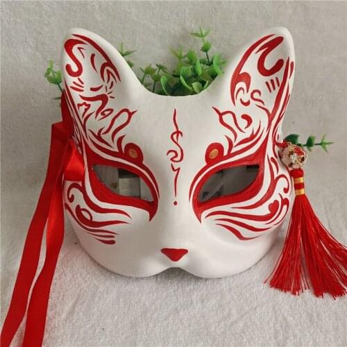 Cat Fox Cosplay Mask Party Half Face Japanese Masks With Tassels Small Bell Masquerade Festival Costume Prop Accessories