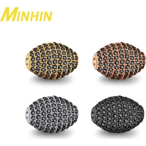 MINHIN 3pcs/lot Oval American Football Micro Pave Cubic Zircon Ball Beads For Jewelry Making DIY Beads Accessories