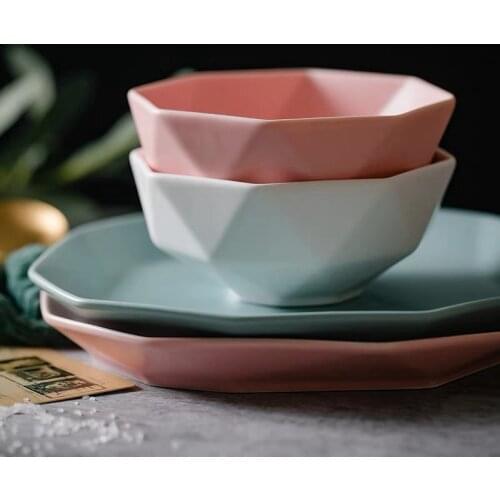 Polygon ceramic bowls candy color dinner bowls dinnerware noodle rice bowls
