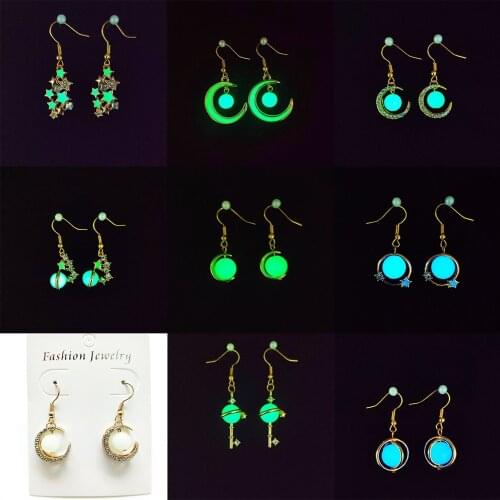 Fashion Luminous Earrings Moon Star Dangle Drop Earrings Fantasy Glow In The Dark Earrings Halloween Jewelry Gift for Women Girl
