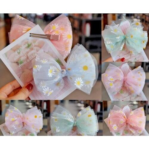2020 new Flower Mesh Hair Bows Daisy Hair Clips /elastic Girls Hair Accessories Hairpin Handmade Barrettes Hairgrips 20pcs