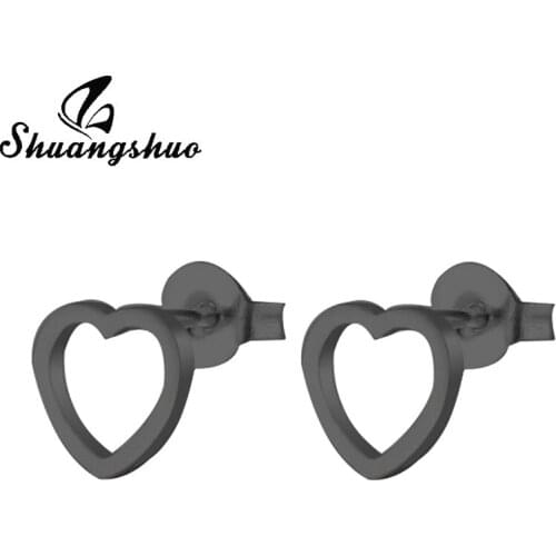 Shuangshuo New Hollow Geometry Earrings Heart Sweet Gold Stainless Steel Love Earrings Women Gifts Jewelry Orecchini Brincos
