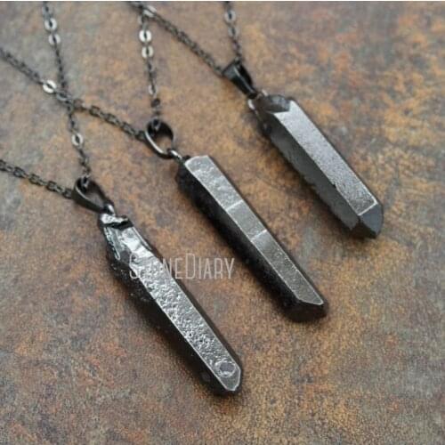Gunmetal Irregular Faceted Point Necklace Clear Quartz Necklace 18inch-32inch NM11581