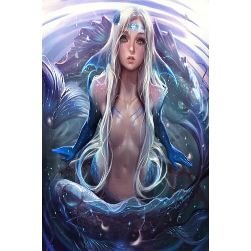 Print Canvas Blue Purple Mermaid Sexy Girl Art Poster 40x60 50x70 60x90 Custom Living Room Bedroom Home Decorative Painting