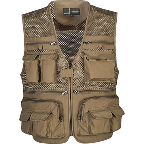 Unloading Mens Vest Tactical Webbed Gear Coat Summer Photographer Waistcoat Tool Many Pocket Mesh Work Sleeveless Jacket Male