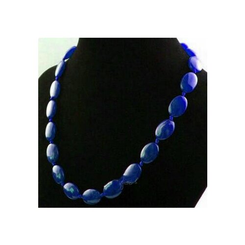Handmade 13x18mm Natural Dark Blue Jade Oval Gemstone Beads Necklace AAA
