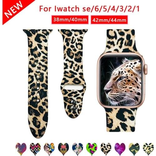 Sports Printed Silicone Watchband for Apple Watch Series 6/SE/5/4 40MM 44MM Rubber Wristband for Iwatch 3/2/1 38MM 42MM Bracelet