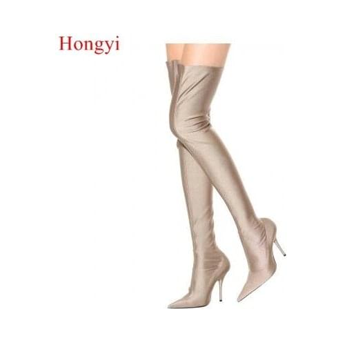 Winter High Quality Over The Knee Pointed Toe Boots Women Thin heeled Side Zipper Slim Fit Gladiator Fashion Show Boots