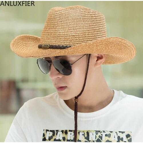 B-8055 Cowboy Hat Male Summer Sun Cap Adult Sunscreen Anti UV Sun Hat Wide Brim Mens Plate Summer Mens Panama Hat