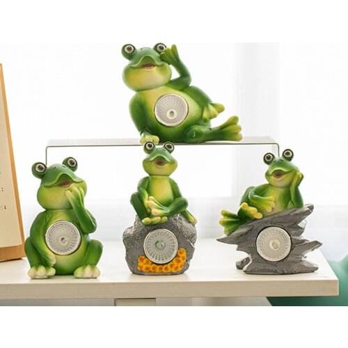 Cute Solar Garden Statues Frog Decoration LED Outdoor Spring Decor Animal Sculpture for Balcony Deck