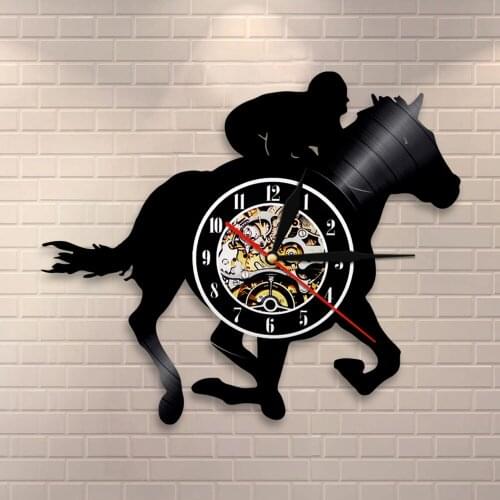 Modern Horse Riding Wall Art Decor Equestrian Wall Clock Vintage Horse Racing Vinyl Record Clock Horseman Gift For Horse Lovers