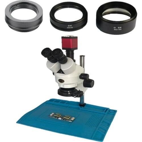 13MP HDMI VGA microscope camera 3.5X-90X Simul Focal trinocular stereo microscope with 144 led ring light for Smartphone repair