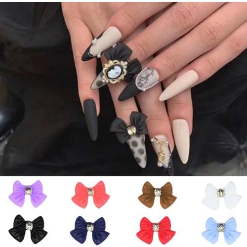 50pcs/Lot Nail Art Bow-Tie-Shaped Decorations Alloy Jewelry 3D Nail Charms Diamond Acrylic Sliders Bowknot Accessories Tc#058