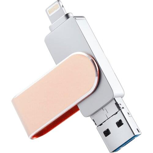 Rose Gold USB Flash Drive for iphone12/11/X/9/8/7/6/5S 16GB 32GB 64GB 128GB 3 in 1 OTG Pendrive for lightning/micro usb/computer