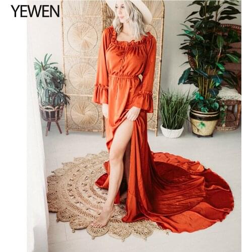 Off Shoulder Full Sleeves Evening Dresses Long Beach Photography Dresses Baby Shower Dress for Pregnant Woman YEWEN 2021