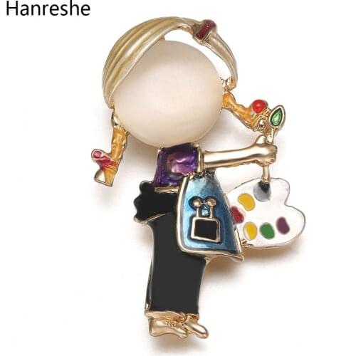 Cartoon Cute Little Painter Character Image Quality Enamel Brooch Pin Girl Cosplay Lapel Pins Jewelry Student Campus Accessories