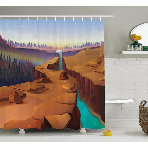 Southwestern Shower Curtain Cartoon Canyon Landscape with Distant Forest Tree Silhouettes National Park Home Decor Bath Curtains