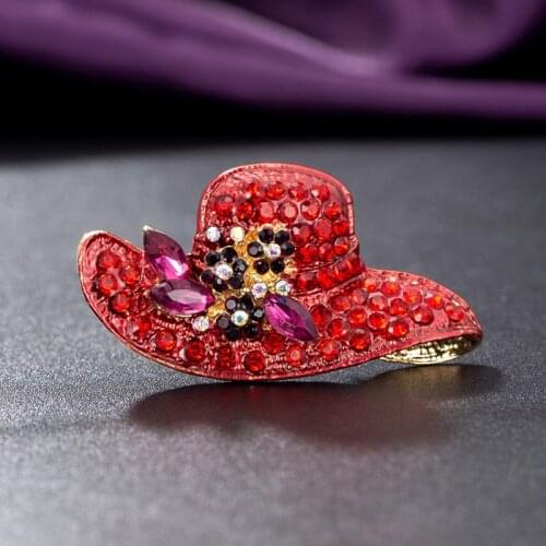 Zlxgirl jewelry red Enamel rhinestone hats brooches jewelry for women Party anniversary gifts women kids scarf pins clothing pin