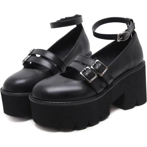 Womens Pump Gothic Shoes Ankle Strap High Chunky Heels Platform Punk Creepers Shoes Female Fashion Buckle Comfortable