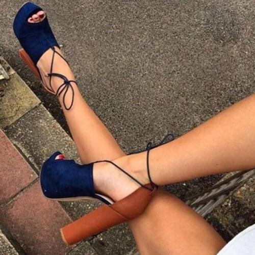 Blue Women Summer Shoes 2020 Sexy Ultra High Square Heels Peep Toe Platform Pumps Ladies Heels Gladiator Woman Party Dress Shoes