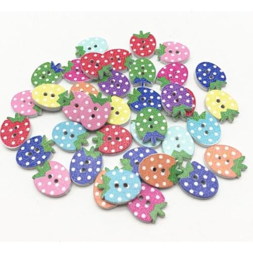 200pcs Mixed Wood Strawberry Buttons 2 Holes Kids Sewing Decorative Button Appliques Embellishments Scrapbooking DIY Crafts