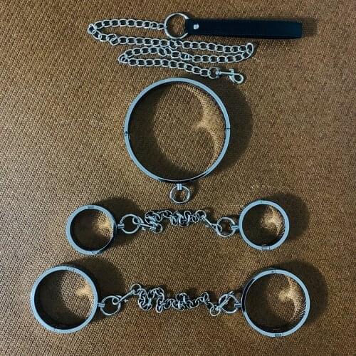 3Pcs Heavy Duty BDSM Bondage Set Sex Slave Collar Chain Restraints Handcuffs Ankle Cuffs Sex Toys For Adults Sm Games Role Play