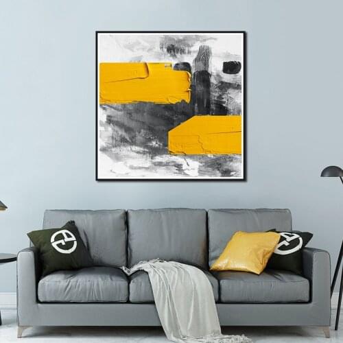 Abstract Yellow Black Watercolor Canvas Posters Prints Wall Art Minimalist Painting Square Nordic Picture Living Room Decoration