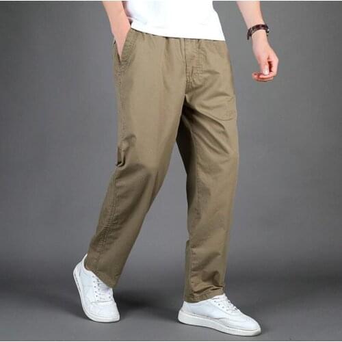 Spring Autumn Men Casual Cargo Pants Elastic Waist Cotton Pants Pockets Male Thin Trousers Loose Plus Size Oversize 6XL