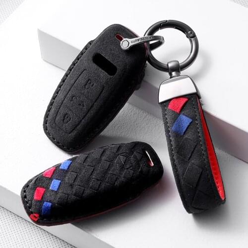 Weave style Turn Fur Car Remote key case key Cover For Audi A6 C8 A7 A8 Q8 2018 2019 2020 2021 Car Styling Car Accessories