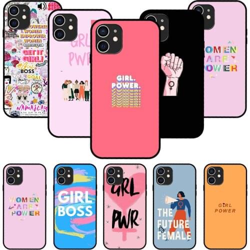 For iPhone 11 12 8 Plus Mini Pro X XR XS Max 4 5 7 6 6S 8 SE Phone Case Black Cover Bumper Trend Feminist Feminism Girl Power