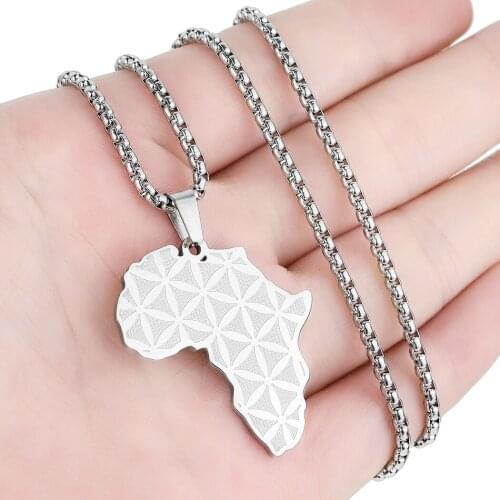 Cxwind Fashion Africa Map Pendant Necklace For Women Punk Flower of Life Gemetric Necklace Stainless Steel Steel Chain Jewelry