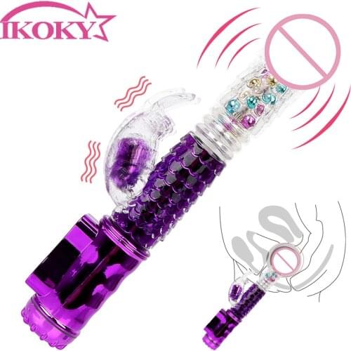 IKOKY 360 Degree Rotation Vaginal Massage Vibrators Transfer Beads AV Rod 32 Frequencies Sex Toys for Woman Big Dildo