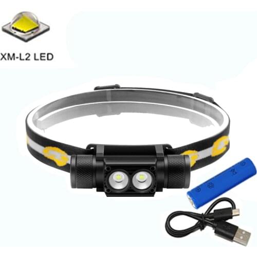 USB 2000Lumen 2x XM-L2 LED Headlight Lantern Light Head Torch Flashlight Headlamp For Outdoor Camping +18650 Battery +Cable