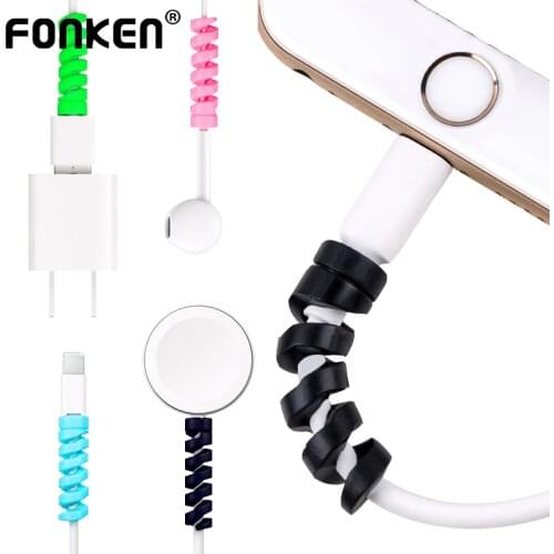 FONKEN 4PCS/lot USB Cable Protector Winder Twisted Charging Cable Protective Case Spring Twine Earphone Cable Cover Sleeve Saver