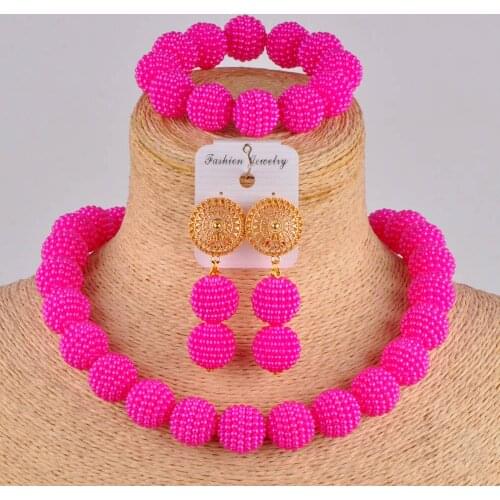 Amazing! fuchsia pink Europe and America simulated pearl party jewelry African necklace Nigerian beads jewelry set ZZ01