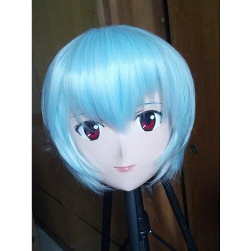 KM91810)Top Quality Handmade Female Resin Full Head Cosplay Japanese Role Ayanami Rei Play Anime Kigurumi Mask Crossdresser Dol