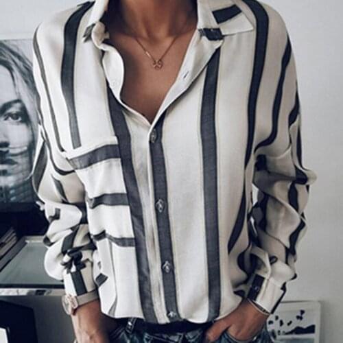 Summer Sexy Loose Striped Blouse Women Long Sleeve Turn Down Collar Casual Kimono Shirts Chiffon Tops Shirt Outwear