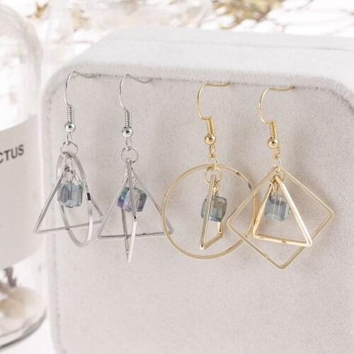 Hot Selling New Fashion S925 Silver Needle Geometric Triangle Square Glass Earrings for Women