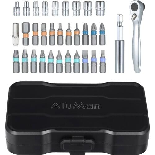 AtuMan RS2 33-In-1 Multipurpose Ratchet Sleeve Set Screwdriver Ratchet Wrench Sleeve Screwdriver Bits Set Magnetic Bits
