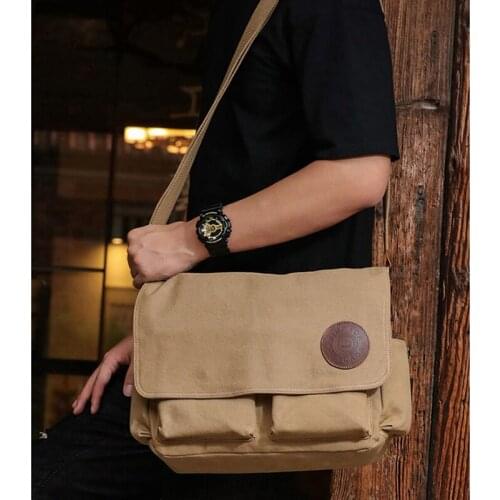 Multifunctional Shoulder Crossbody Bag Canvas Unisex Travel Bag Large Capacity Messenger Bag Vintage Student Handbag XA801M