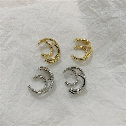 Fashion Gold Silver Color Geometric Fake Three Circle Claw Stud Earrings for Women Girl Gifts Accessories Piercing Jewelry